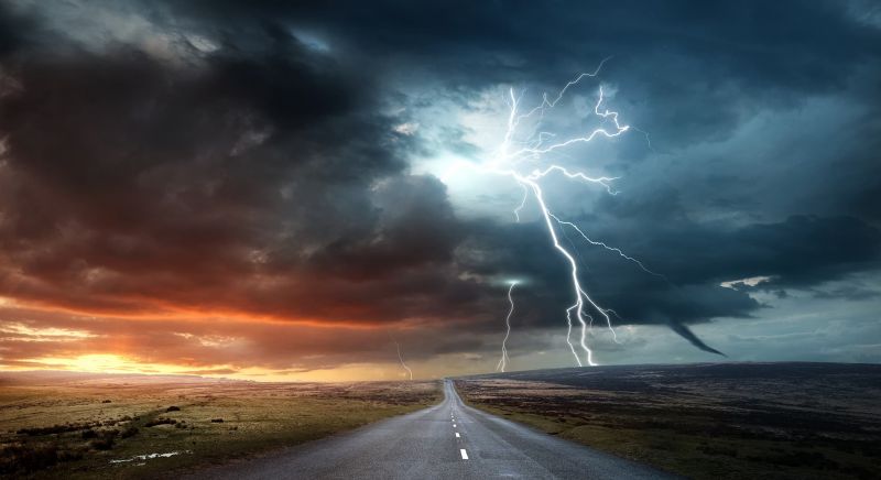 Lightning strikes during thunder storm