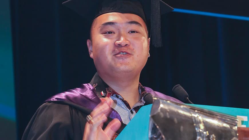 Student delivering a speech.